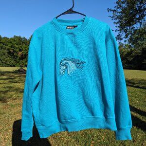 Vintage Blue Horse Embroidered Sweater Large